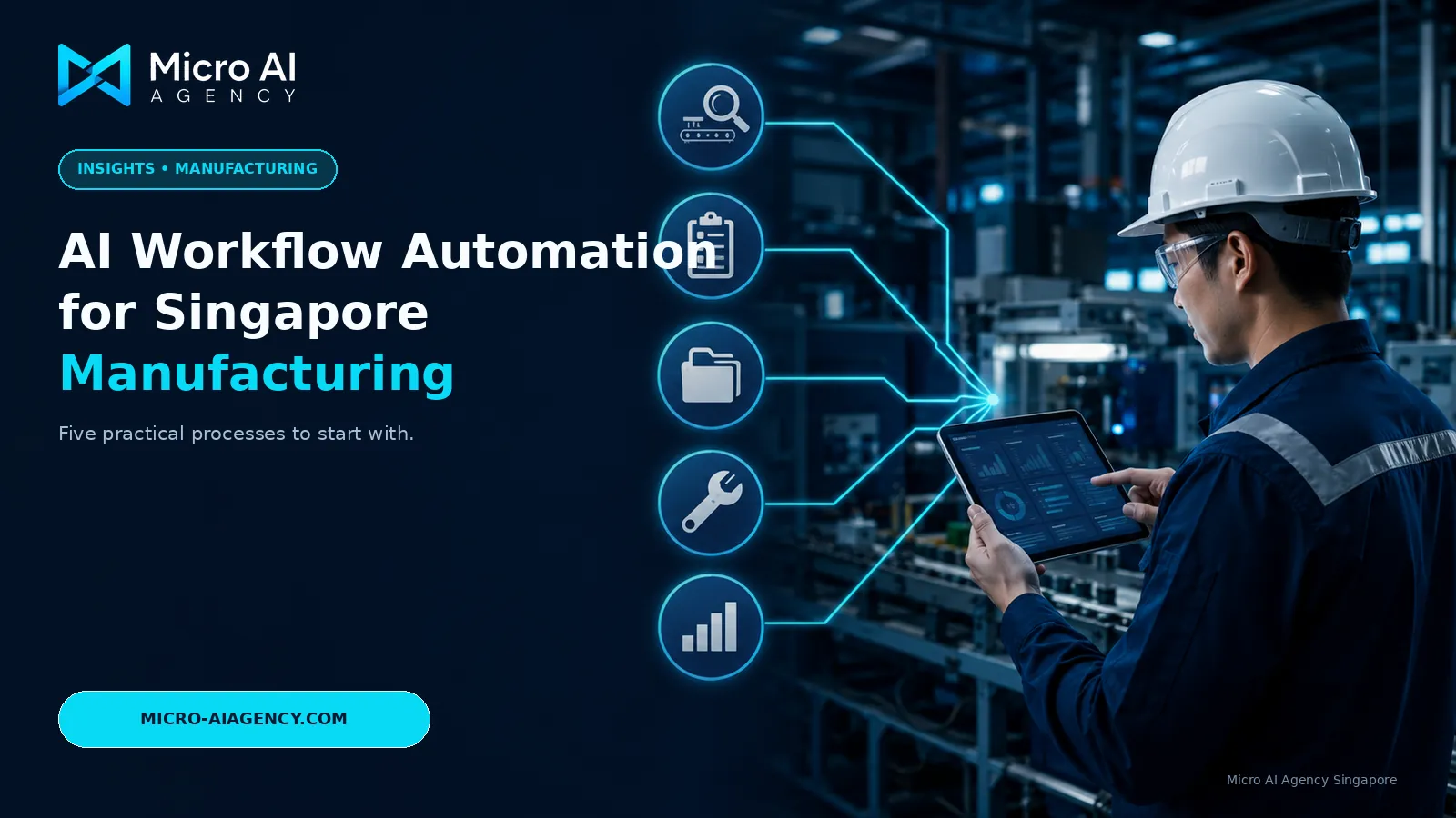Manufacturing engineer overseeing five connected automation workflow areas