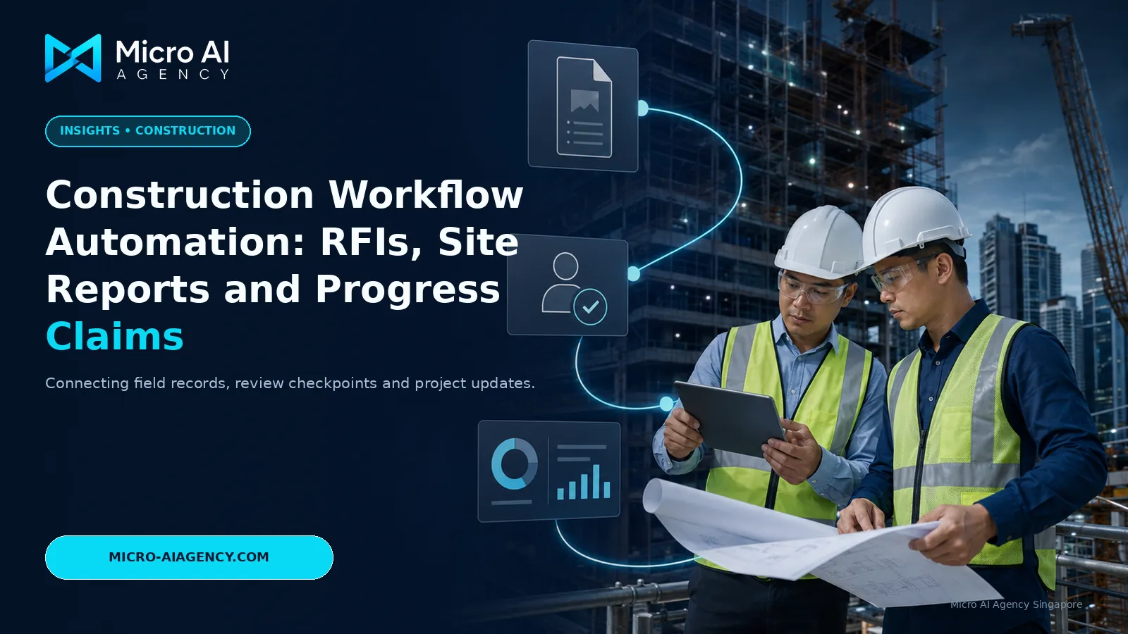 Construction site reports and approvals connected through a controlled workflow